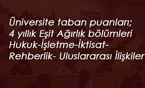 Bu sınıflandırma tercih yaparken sizlerin bölümleri daha net ve hızlı bir şekilde bulmanızı sağlayacaktır. Universite Taban Puanlari 4 Yillik Esit Agirlik Hukuk Isletme Iktisat Uluslararasi Iliskiler Taban Puanlari 2019