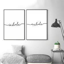 Inhale Exhale Word Art Canvas Wall Prints Minimalist Black White Posters Word Art Canvas Simple Wall Art Minimalist Wall Art