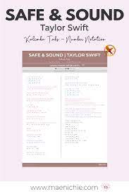 Easy 17 Key Kalimba Tabs Safe Sound By Taylor Swift Number And Letter Notation Taylor Swift Taylor Swift Number Notations