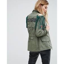 Replay Hollywood Army Jacket With Stud And Fringing 1 485 Ils Liked On Polyvore Featuring Outerwear Vintage Army Jacket Army Jacket Vintage Military Jacket