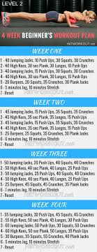 4 week beginners workout plan level 2 no gym workouts