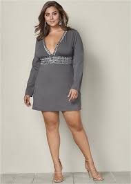 Plus Size Deep V Trim Cocktail Dress Venus Plus Size Cocktail Dresses Plus Size Dresses Striped Pencil Dress