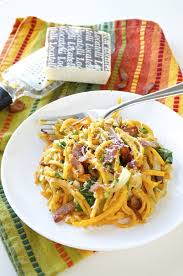 Creamy Butternut Squash Noodles With Bacon And Spinach Fashionable Foods Recipe Butternut Squash Noodle Squash Noodles Butternut