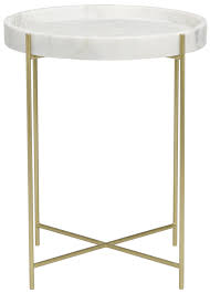 Thin Gold Bars Meet Sleek White Stone In This Space Saving And Eye Catching Design So Chic You Ll Be Forced To K Side Table Brass Tray Table Metal End Tables