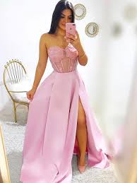 Sweetheart Neck Pink Lace Prom Dresses Long Pink Lace Formal Graduation Evening Dresses