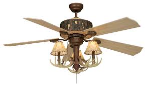 You'll find ceiling fans that have three blades and as many as twelve, though most have four or five. Rustic Antler Ceiling Fan With Faux Leather Shades