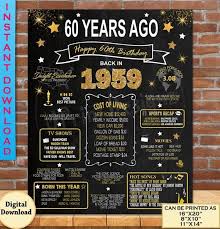60th Birthday Party Decorations For Her 1960 Birthday Poster 60th Birthday Gift For Her Or Him 60th Adult Birthday Gold Glitter Sign Back In Year 1960 Digital Printable File With Images 60th Birthday Ideas For Mom 60th
