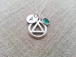 Silver Recovery Necklace Aa Recovery Unity Symbol Initial Etsy Initial Necklace Necklace Birthstone Necklace