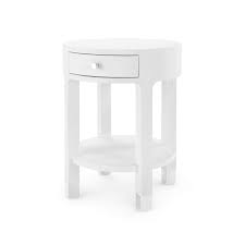 You can either go for metal or wood tables with or without upholstery depending on the furniture and your home decor. Bungalow 5 Dakota 1 Drawer Round Side Table In White Blue Hand Home