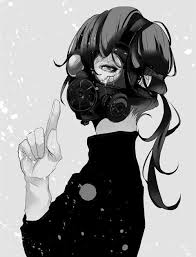 Black And White Anime Characters Black And White Anime Boy With Black Gas Mask Broken Eye Piece Long Hair Hawt Anime Gas Mask Anime Gas Mask
