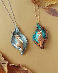 Polymer Clay Deer Necklace Animal Jewelry Woodland Jewelry Polymer Clay Jewelry Polymer Clay Crafts Polymer Clay Pendant