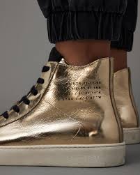 AllSaints Tana Metallic High Top Leather Trainers in Natural