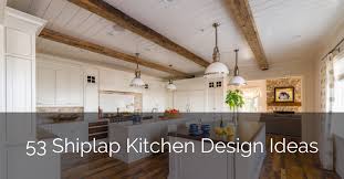 Using a plain white shiplap ceiling design helps tone down the dark, warm tones of the flooring and the accent wall, creating a more balanced look for this kitchen and dining space. 53 Shiplap Kitchen Design Ideas Sebring Design Build