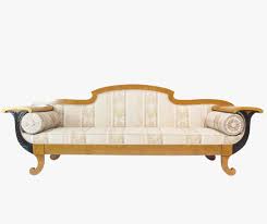 This graceful sofa features wide, arched arms which fan out to cuddle a pair of roll pillows. Biedermeier Sofa Birke Antik Acente