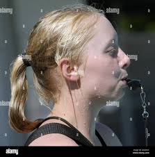 Brooke Allen, 14, from Riverbank, blows her whistle before jumping ...