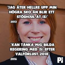 Jag äter hellre upp min högra sko än blir ett stödhjul åt socialdemokraterna. Annie Loofs Hogra Sko I Fara Senor H