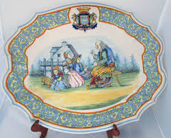 2nd Period Porquier Beau Scene Platter With The Grandfather And The Children Faience De Quimper Quimper Bretagne