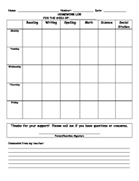 homework log behavior chart