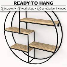 Gadgy Round Wall Shelf With 4 Shelves Floating Shelf 100 Natural Wood Welded Metal Scandinavian Industrial Style Diameter 42 X 10 Cm Amazon De Kuche Haushalt