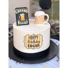 Happy birthday papa cake or cake design ideas for father or dad with best wishes or bday messages with themes like tuxedo vegetable garden golf super dad 70th birthday beer bottle theme cake making baking decorating tutorials video recipes. Cheers And Beers Cake Birthday Beer Cake Beer Cake Cheer Cakes