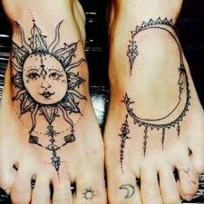 While we're still about sun tattoos and having the sun as the only element, then a medium size tattoo on the inner forearm, shoulder, or thigh would be a great option. Foot And Toe Tattoos Of The Sun And The Moon