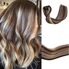 3.9 out of 5 stars. Amazon Com 18 Clip In Hair Extensions Dark Brown To Bleach Blonde Highlights For Beauty Short Silky Straight 7pcs Real Hair Extensions Clip In Human Hair 18inch 2 613 Beauty