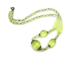 They're completely safe to wear so you can relax! Czech Uranium Glass Necklace 1930s Estate Jewelry Vaseline Glass Glass Necklace Glass Bead Necklace Necklace
