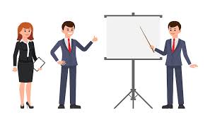 Male And Female Office Workers Making Report On Flip Chart Vector Illustration Of Cartoon Character Young Coworkers At Presentation By Cherstva