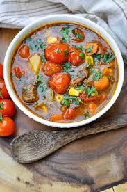 Pressure cook on high for 15 minutes with a quick pressure release: Instant Pot Vegetable Beef Soup Hearty Healthy