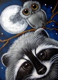 Animal Paint Night Ideas Lovely Raccoon Owl At Night By Cyra R Cancel From Gallery Animal Paintings Night Painting Animal Art