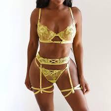 Cx Embroidered Lace Yellow Transparent Sheer Mesh Lace Lingerie Set 3 Pieces Lingerie Garter Sets China Sexy Lingerie And Sex Sexy Butterfly Price Made In China Com