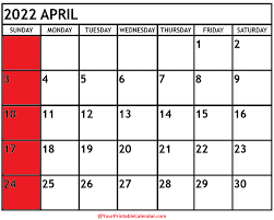 Free Blank Printable April 2022 Calendar With Holidays Pdf Your Printable Calendar