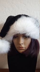 Black And White Santa Hat Limited Edition Black Santa Hat With Luxury White Trim By Originalsbyeva On Etsy Black Santa Hat Hat Fashion Santa Hat