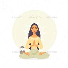 Girl Namaste Yoga Illustration Yoga Cartoon Yoga Art