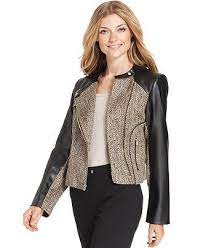 Calvin Klein Jacket Tweed Faux Leather Moto Jackets Amp Blazers Women Macy S Blazer Jackets For Women Outerwear Women Jackets