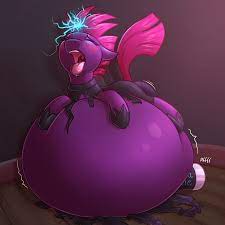 1914149 - questionable, artist:sugaryviolet, tempest shadow, pony, unicorn,  ahegao, air inflation, air pump, belly, belly bed, belly inflation, big  belly, blushing, clothes, drool, female, hose, imminent popping, impossibly  large belly, inflation, magic,