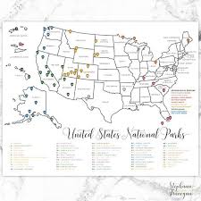 Printable National Parks Map 14x11 Poster Us Etsy National Parks Map National Park Passport National Parks
