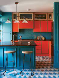 Paired with white, this room looks heavenly. A First Time Homeowner Indulges A Love Of Color Interior Design Kitchen Kitchen Design Small Colorful Kitchen Decor