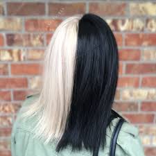 Blonde Bangs Black Hair Dyed Hair Split Dyed Hair Two Color Hair