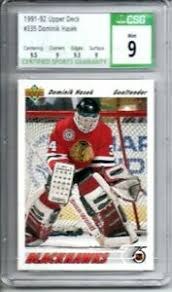 Maybe you would like to learn more about one of these? 1991 92 Ud Hockey Dominik Hasek Rc Rookie Card 335 Graded Csg 9 Mint Ebay
