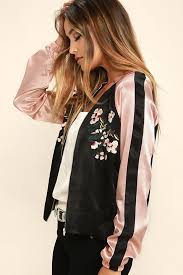 Black And White Satin Bomber Jacket Girl Squad Pink And Black Embroidered Satin Bomber Jacket Cute Bomber Jackets Bomber Jacket Outfit Black Bomber Jacket