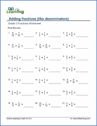We did not find results for: Grade 3 Math Worksheet Adding Fractions With Like Denominators K5 Learning