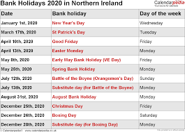 Find the holiday dates in 2021 for st patrick's day, good friday, easter monday, early may bank holiday, spring bank holiday, orangemen's day, summer bank holiday, st andrew's day, christmas and boxing day. Bank Holidays 2020 In The Uk With Printable Templates