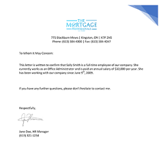 Template of confirmation of employment letter for managers and employees. Letter Of Employment Kingston Mortgage Brokers The Mortgage Professionals
