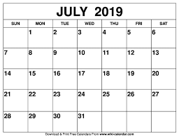 Blank July 2019 Calendar Editable Calendar Printable Calendar July Calendar Printables