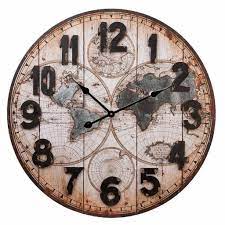 ronde industriele houten klok met mooie oude wereldkaart uhrideen wanduhr wanduhr xxl
