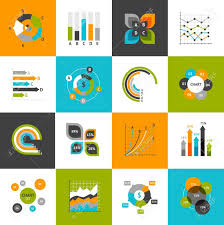 different types of business charts and infographs icons set isolated