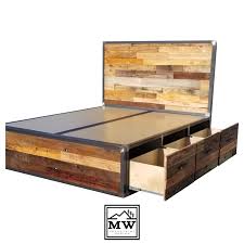 Industrial Style Platform Storage Bed In 2020 Rustic Platform Bed Wood Platform Bed Rustic Wood Bed