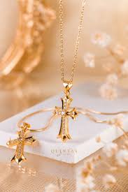 Gold Cross with Diamond Necklace