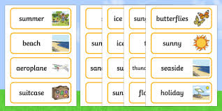 summer words challenge cards vocabulary and pictures